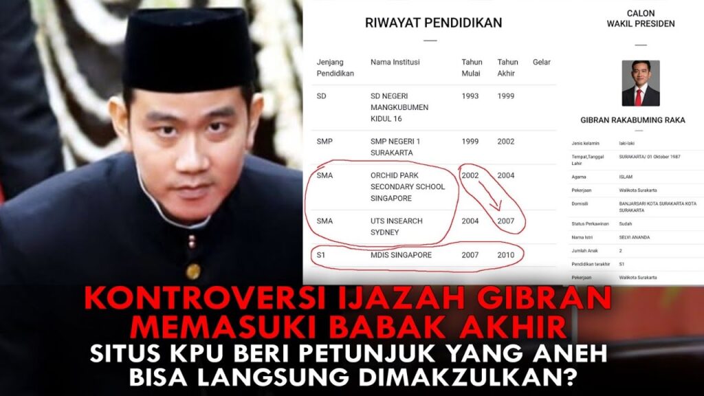 Youtube Thumnail image of : KONTROVERSI IJAZAH GIBRAN MASUKI BABAK AKHIR. PETUNJUK ANEH DI SITUS KPU. BISA LANGSUNG DIMAKZULKAN?