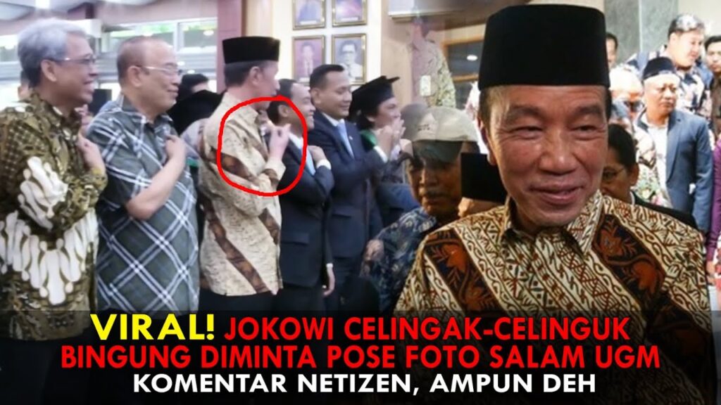 Youtube Thumnail image of : VIRAL! JOKOWI CELINGAK-CELINGUK BINGUNG DIMINTA POSE FOTO SALAM UGM. KOMENTAR NETIZEN, AMPUN DEH